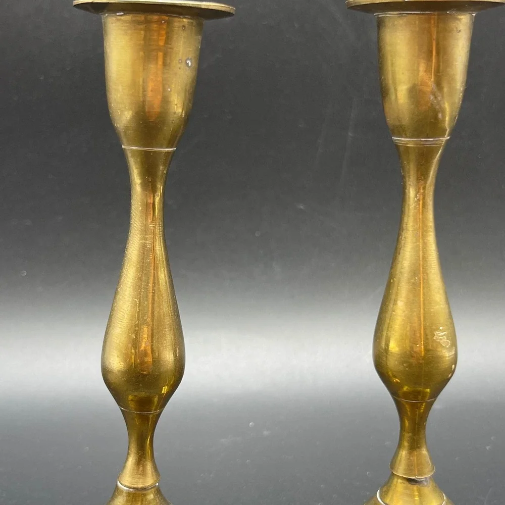 Landmark Designs Vintage Brass Candlestick Holders Set of 2 Hexagon Base India